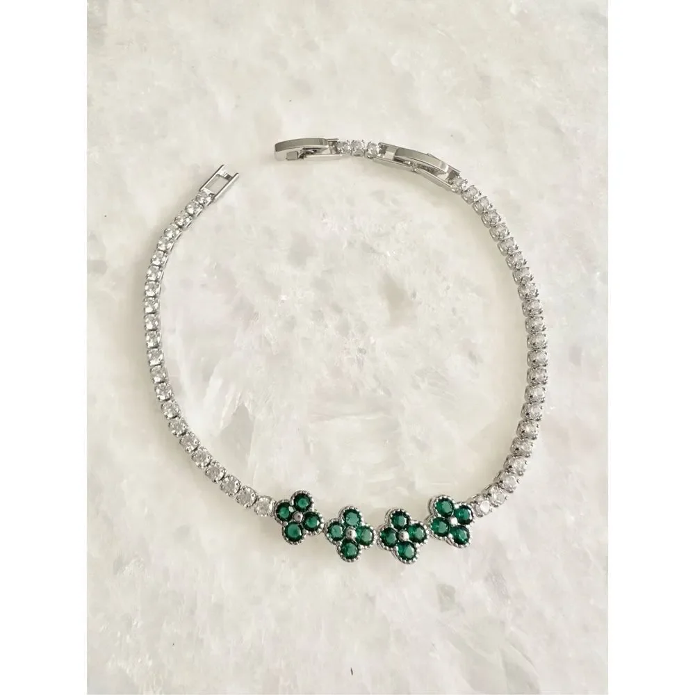 Cubic zirconia emerald green 4 flower Louis flower tennis bracelet